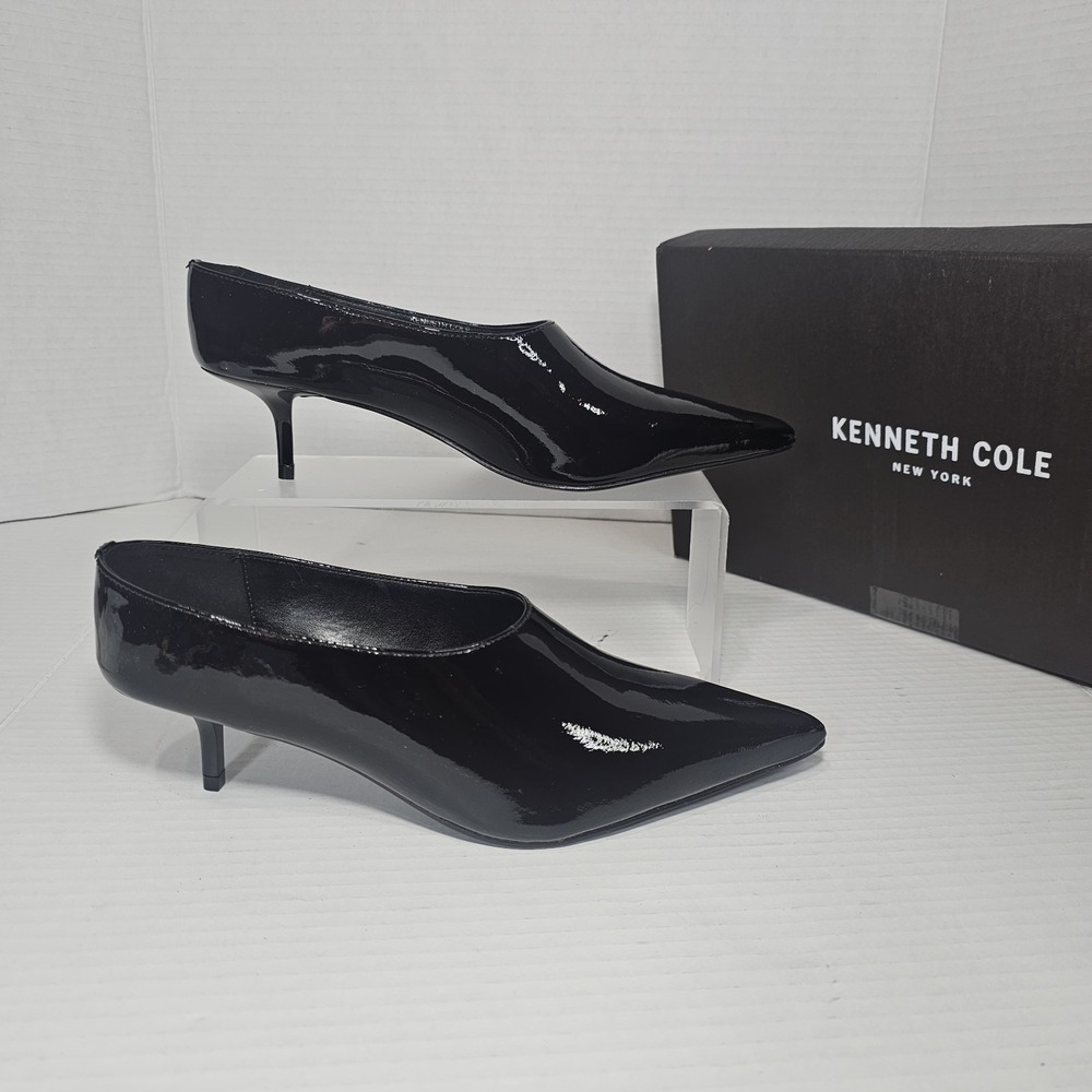 Kenneth Cole New York Linxie Kitten Pumps sz 6 Leather Black Womens Shoes Heels